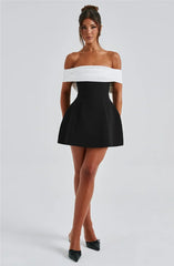 Black Off-shoulder Large Back Bow Mini Dress