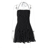 Black Polka Dot Halter Mini Dress