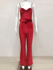 Red Velvet Diamond Strap Jumpsuit