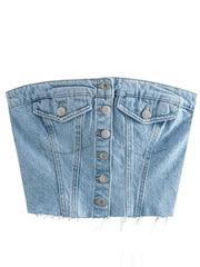 Denim Button Corset Tube Top