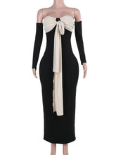 Black Patchwork Tie Up Off-shoulder Maxi Dress