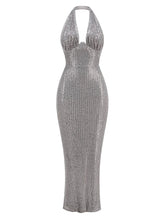 Sequin Halter Deep Neck Maxi Dress