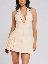 Collar Buttoned Backless Suit Mini Dress
