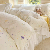 INS Princess 2025 New Style Bedding Sets Sweat Bow Quilt Cover Romantic Bedclothes Decor Woman Bedroom Duvet Cover Set 4pcs