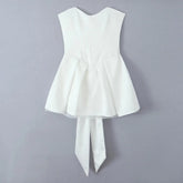 White Satin Tulle Back Bow Mini Strapless Dress