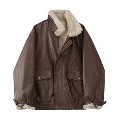 Faux Leather Lining Bomber Jacket
