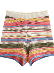 Stripe Colourful Collar Buttoned Shirt And Shorts Set