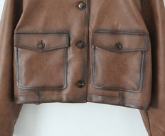 Gradient Brown PU Leather Jacket