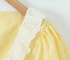 Yellow Gingham Printed Crop Top And Maxi Skirt Set
