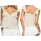Wide Ruffle Straps V-Neck Babydoll Top