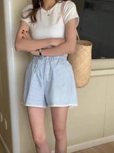 Blue Stripe Lace Trim Boxer Shorts