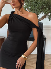 Bandage One Shoulder Tie Up Mini Dress