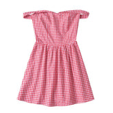 Red Plaid Off-shoulder Mini Dress