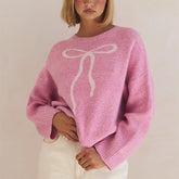 Bow Tie Jacquard O-Neck Sweater