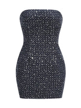 Strapless Denim Sequin Mini Dress