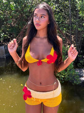Yellow Crochet Bikini And Shorts Set