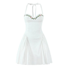 White Embroidery Corset Halter Mini Dress