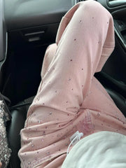 Pink Rhinestones High Waist Jeans