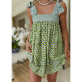 Floral Print Contrast Tie up Strap Loose Mini Dress
