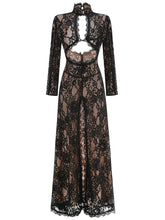 Black Lace Cut Out Long Sleeve Slit Maxi Dress