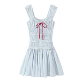 Blue N White Striped Ruched Mini Dress