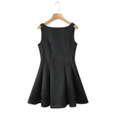 Satin V-cut Back Pleated Mini Dress