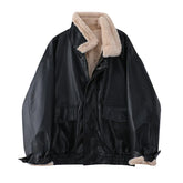 Faux Leather Lining Bomber Jacket
