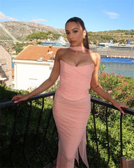 Solid Ruched Corset Top And Body-con Maxi Dress With Scarf Set