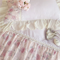 Princess Style Duvet Cover Sets with Lace Embroidery Bed Cover for Girls Queen/King Size 이불커버 Soft Pink Bedding with Ruffles