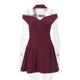 Burgundy Off-shoulder Mini Dress