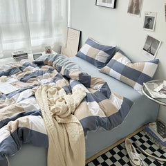 Bed Linen Washed Cotton Striped Grid Minimalist Bedding Sheet Set Comforter Sets Queen Duvet Cover Double For Boys And Girls