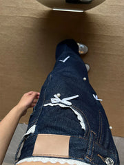 Lace Bow Patchwork Wide Leg Jeans