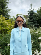 Blue Solid Suit Jacket And Skirt Set