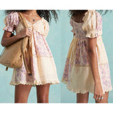 Floral Print Bow Tie Front Puff Sleeve Babydoll Mini Dress