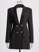 Red Sequin Collar Open Back Blazer Dress
