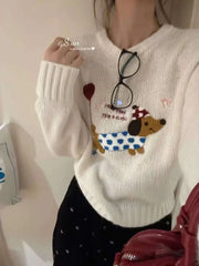 Dog Embroidery Knitted Sweater Pullover