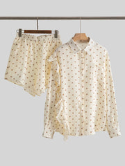 White Linen Printed Shirt And Shorts Set