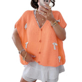 Bow V-Neck Short Sleeve Cardigan