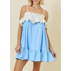 Ruffled Bow Tied Back Mini Babydoll Dress - Square Neck