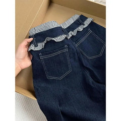 Plaid Patchwork Denim Pants