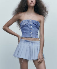 Denim Button Corset Tube Top