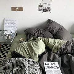 Solid Blue Duvet Cover Set Flat Sheet with Pillowcases New Twin Full Size Boys Girls Bed Linen Grey Green Bedding Kit