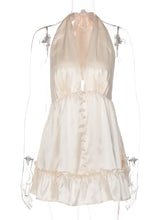 White Satin V-Neck Buttoned Mini Dress