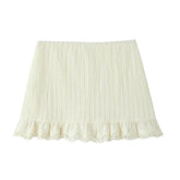 Elastic Waist Wave Rib Lined Knitted Mini Skirt