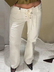 White Lace Up Jeans