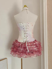 Strapless Corset Top And Ruffles A-line Mini Skirt Set