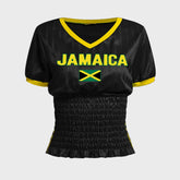 Black Jamaica Letter Flag Graphic Ruched T-shirt - Vintage Knit
