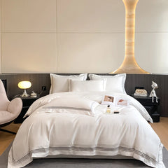 100% Cotton Luxury Hotel Style Bedding Set Queen King Size Solid Color Embroidery Duvet Cover Flat/Fitted Bed Sheet Pillowcases