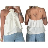 Halter 3D Flower Layered Ruffles Top