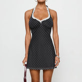 Black Polka Dot Ruffle Strap Mini Dress